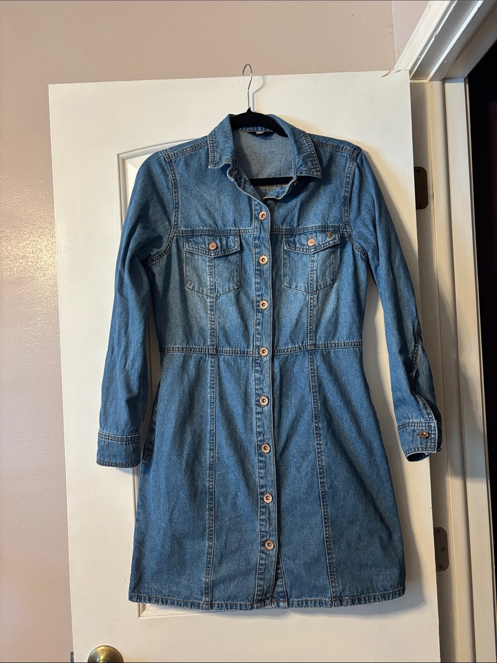 Frye Medium Blue Denim Long-Sleeve Shirt Dress - Picture 1 of 8
